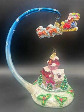 Christopher Radko Midnight Magic 3 Piece Ornament Set Flying Santa Christmas 10"